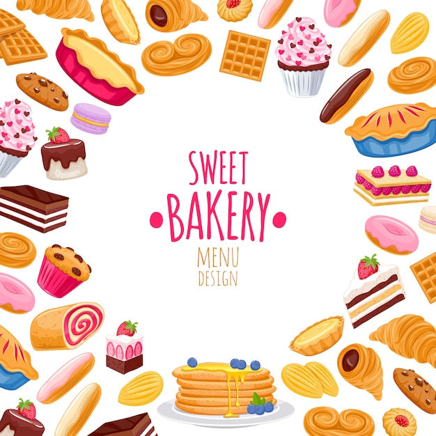 Vector sweet pastry background.  bakery products.