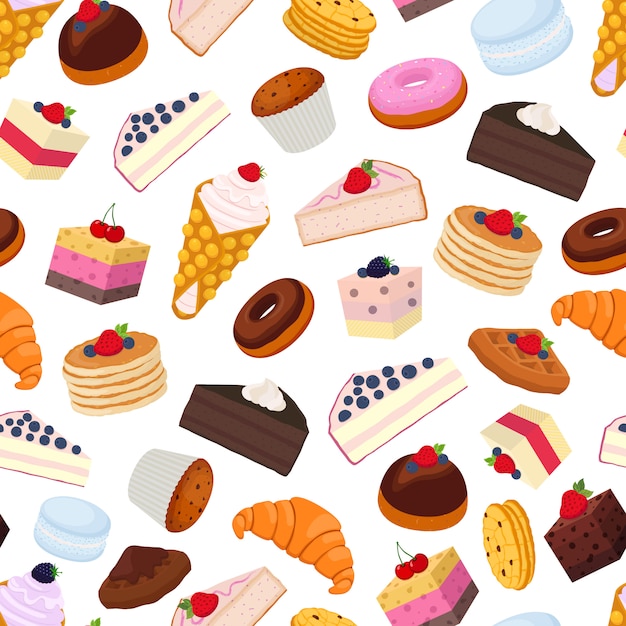 Vettore seamless pattern di pasticceria dolce