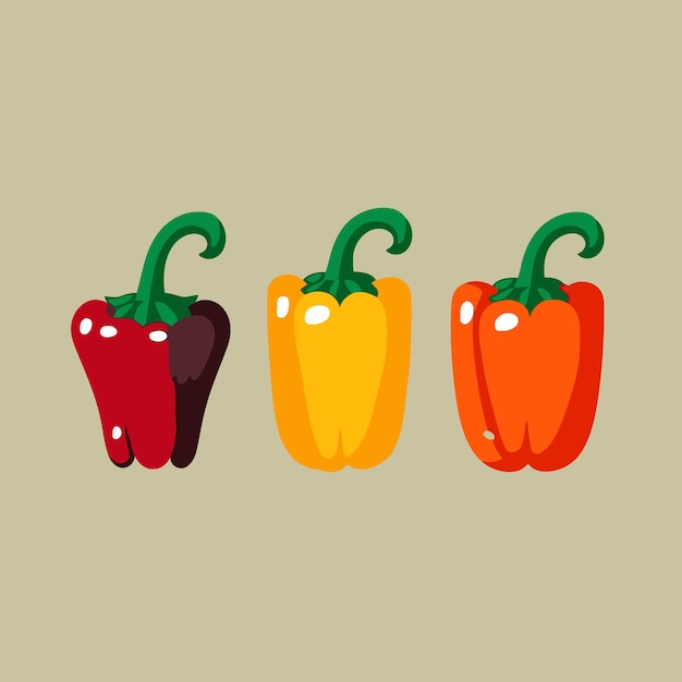 Vector sweet pepper red green yellow paprika isolated on white background
