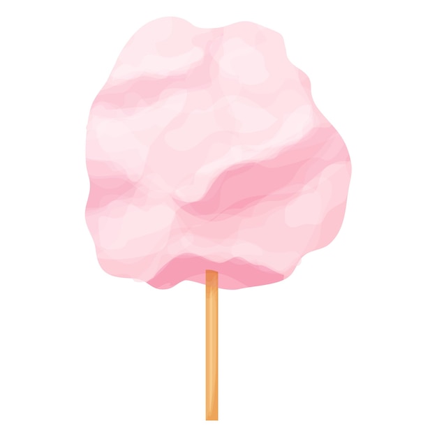 Vector sweet pink cotton candy sugar cloud on stick in cartoon style