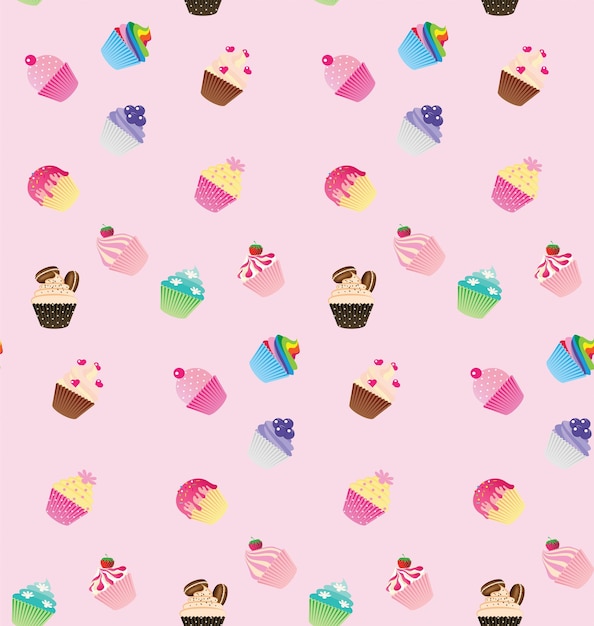 Vector sweet pink cupcake seamless pattern