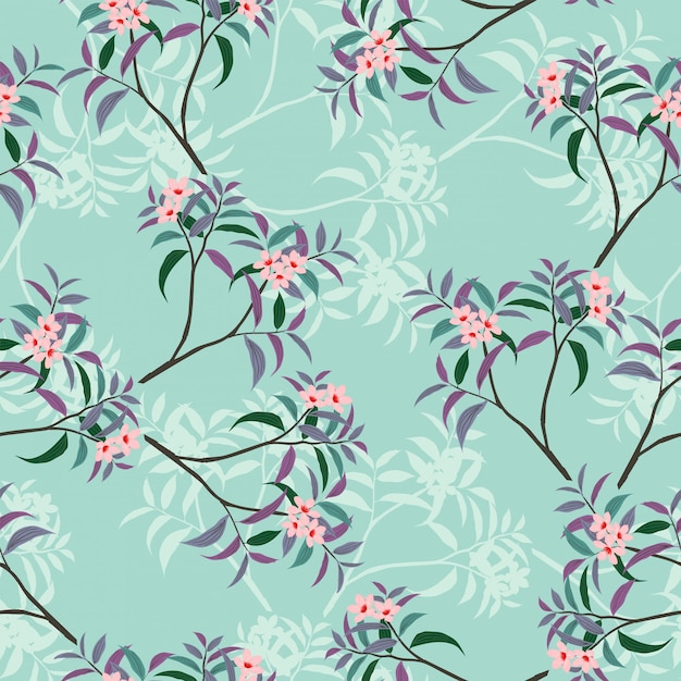 Sweet pink floral seamless pattern with leaves in small scale