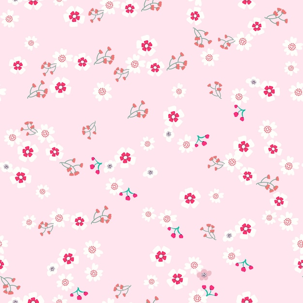 Sweet pink spring flower garden seamless pattern