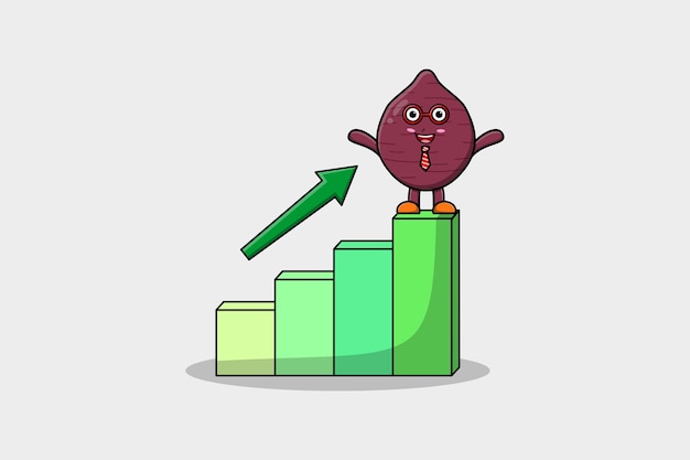 Sweet potato cute businessman mascot character with a deflation chart cartoon style design