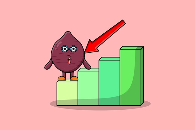 Simpatico personaggio della mascotte dell'uomo d'affari della patata dolce con un design in stile cartone animato con grafico di inflazione