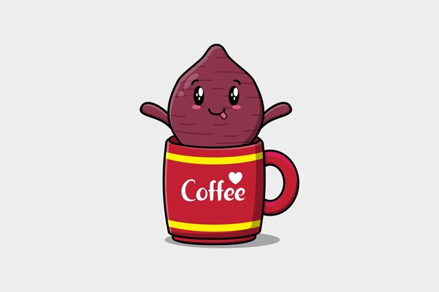 コーヒーカップに入ったサツマイモのかわいいイラスト