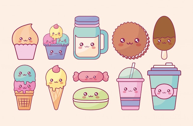 Vector sweet products kawaii characters