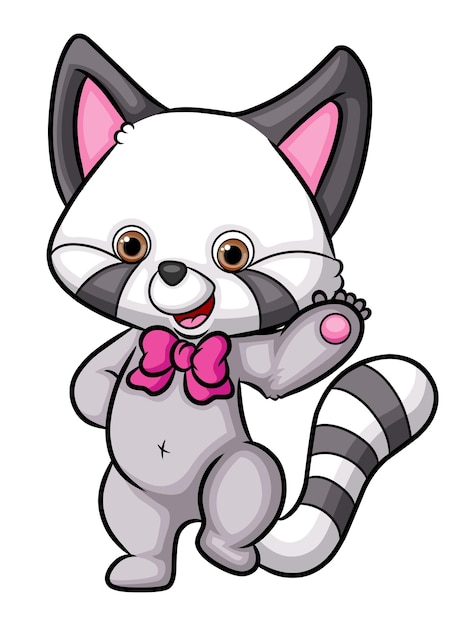 The sweet raccoon with the pink tie is waving of illustration