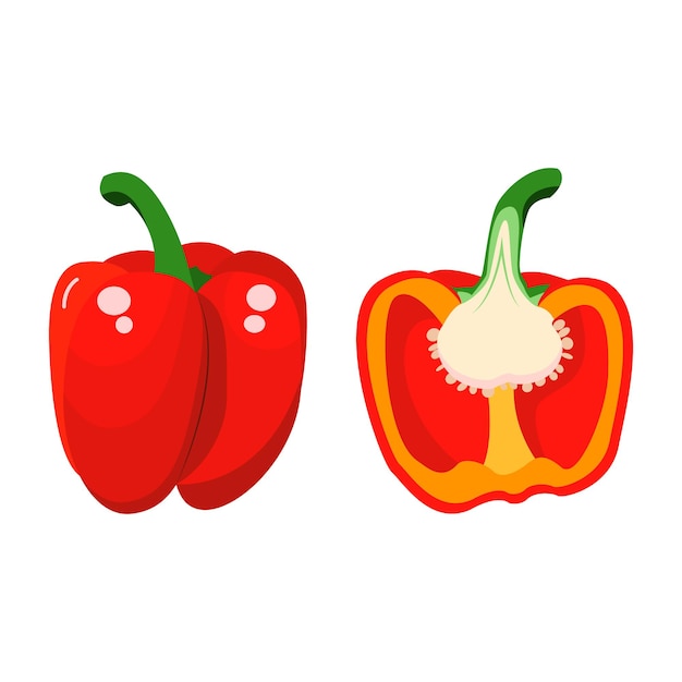 Sweet red pepper whole and half vector isolated on a white background