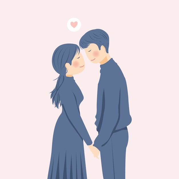 Sweet romantic couple character illustration in simple minimalist