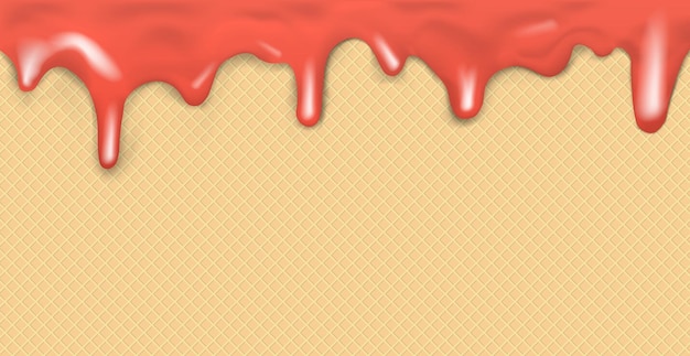 Sweet seamless panoramic ice cream pattern with dripping caramel icing and wafer texture Vector