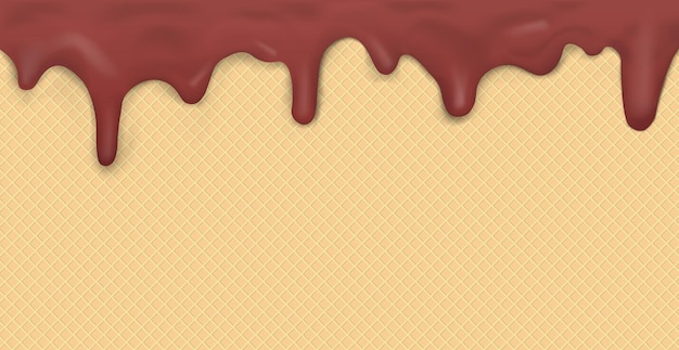 Sweet seamless panoramic ice cream pattern with dripping dark chocolate icing and wafer texture Vector
