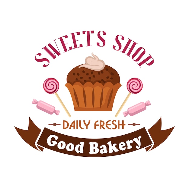 Sweet shop and bakery icon with cupcake candies