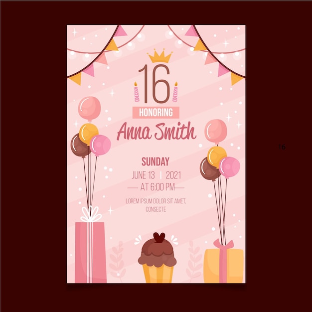 Vector sweet sixteen birthday invitation