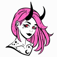 Sweet smiling girl with horns