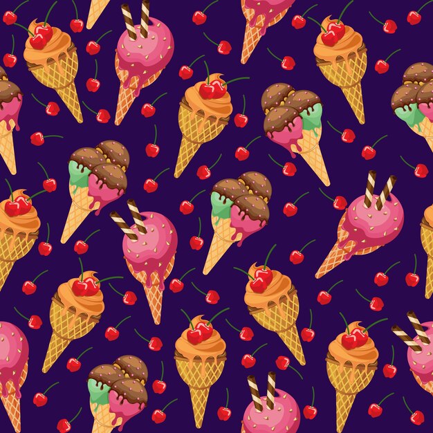 Sweet snack seamless pattern cone ice cream gelato