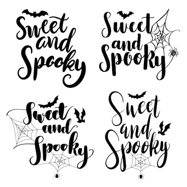 Vector sweet and spooky hand lettering set for halloween  element