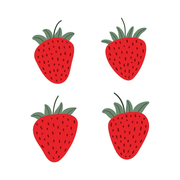 Sweet strawberry set isolated on white background. Ripe berries. Cartoon flat vector illustration.