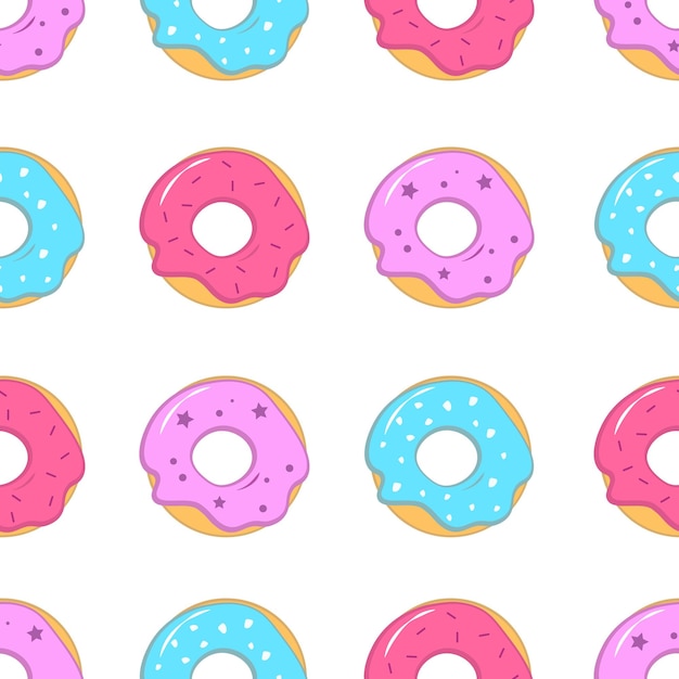 Sweet summer seamless background with vector illustrations of donuts on a white background