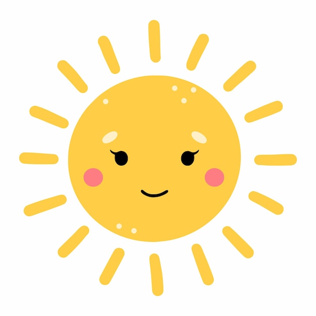 Sweet sun with smile Sticker to nursery Children drawing Vector doodle illustration