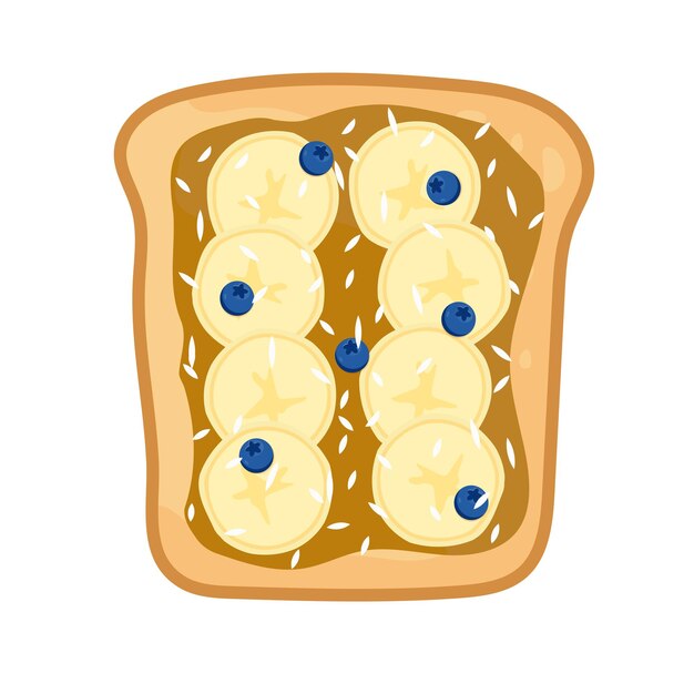 Vector sweet toast  with peanut butter, banana and blueberry