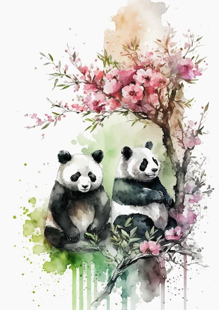 Vettore disegno dolce del panda dell'acquerello per il disegno dei bambini