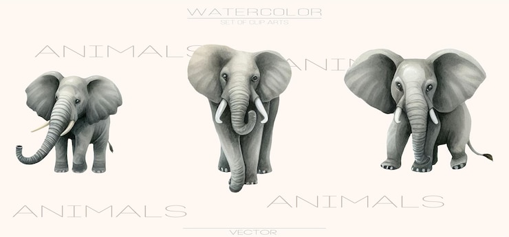 Vector a sweet watercolor vector set of baby elephants perfect