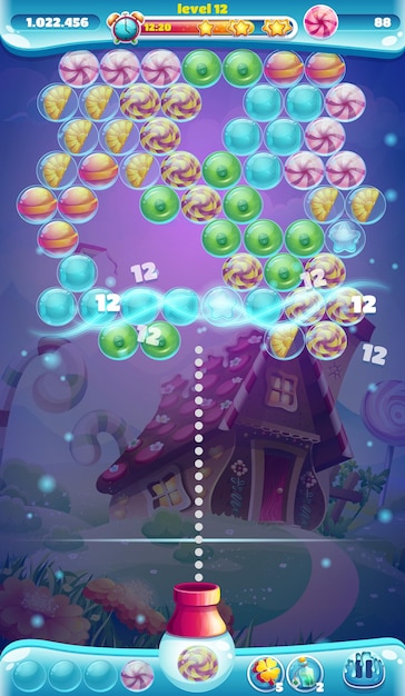 Vector sweet world mobiele gui-game window bubble shooter