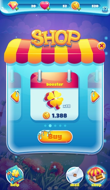 Sweet world mobile gui shop screen video web games