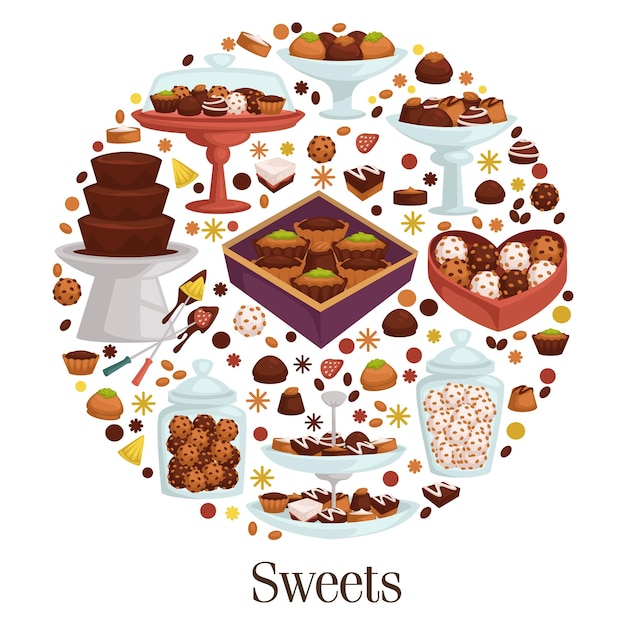 Vector sweets in bakery shop or candy store cookies