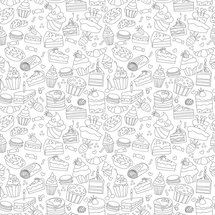Vector sweets cakes dessert seamless pattern donuts muffins pancakes cookies sweet background