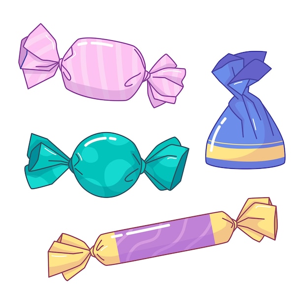 sweets and candies cartoon style illustration vector treats doodle drawing