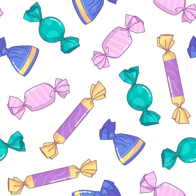 Sweets and candies seamless pattern background Cartoon style illustration