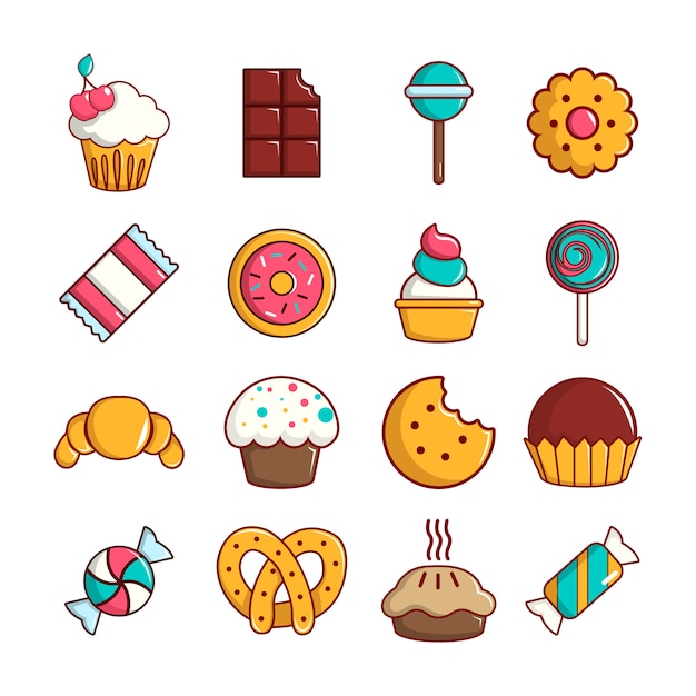 Vector sweets candy cakes icons set