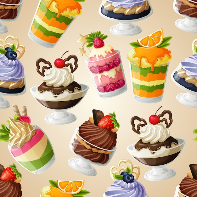 Vector sweets dessert seamless pattern