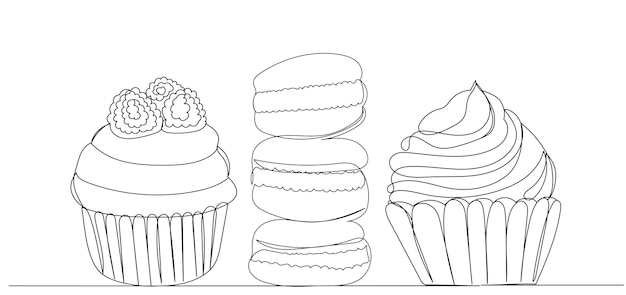 Sweets drawing by one continuous line vector