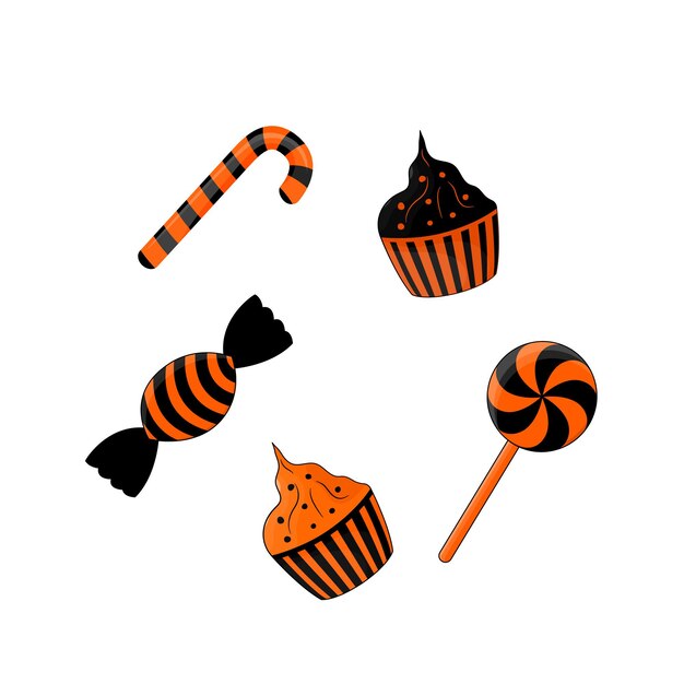 sweets for halloween black and orange isolated on white background.