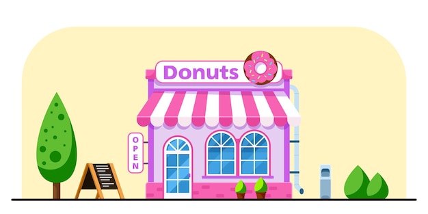Vector sweets shop building design with big donut in flat style illustration