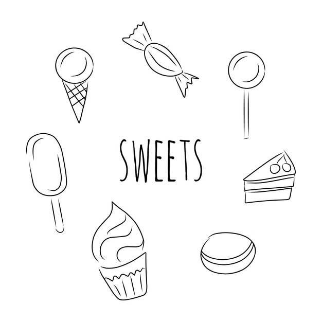 Векторный набор сладостей ручной рисунок