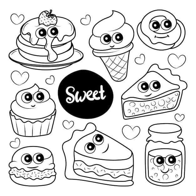 Vector sweets with hand drawn doodle element collections