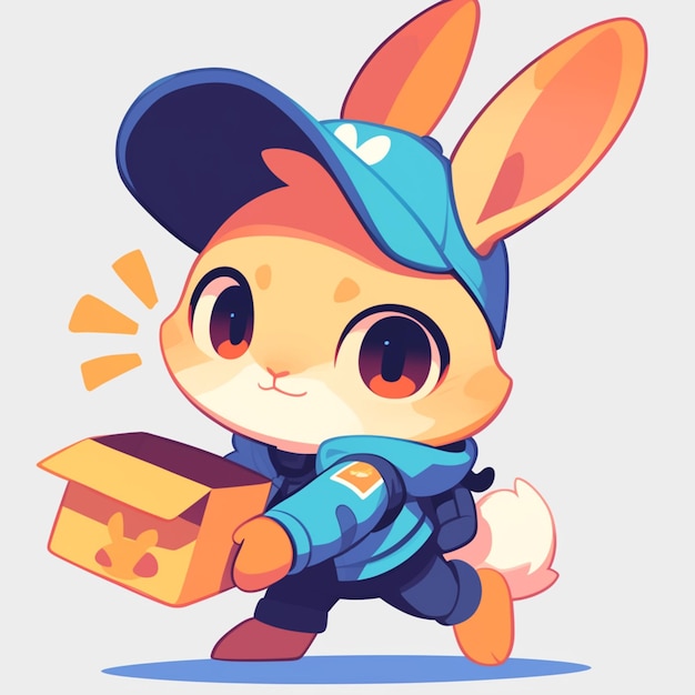 A swift rabbit delivery cartoon style