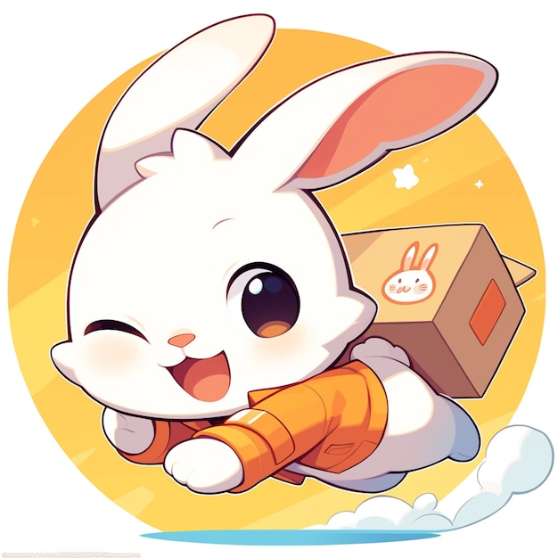 A swift rabbit delivery cartoon style