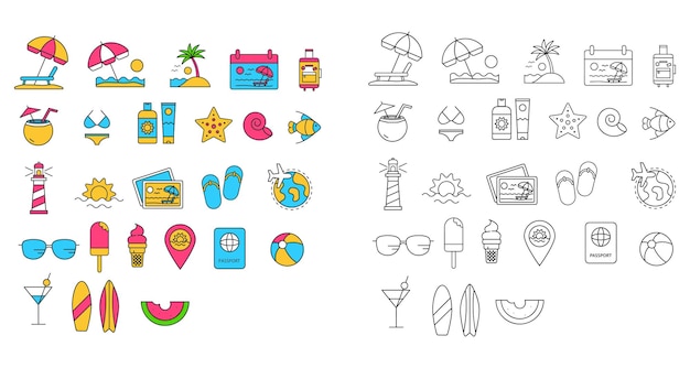 swimimg accessories icons set