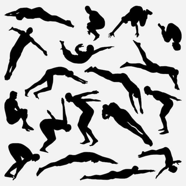 Swimmer jumping vector silhouette template