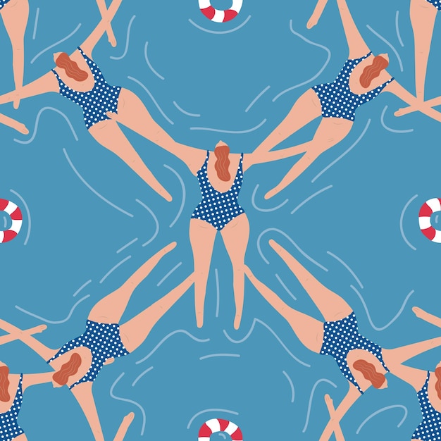 Vector swimmers in the pool seamless pattern.