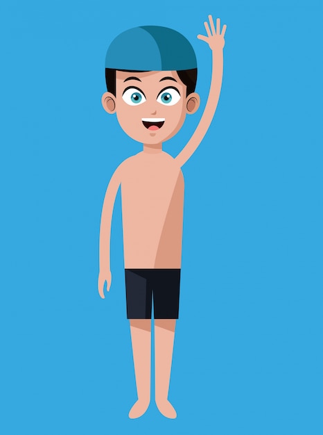 Vector swimming boy with swimsuit and blue cap