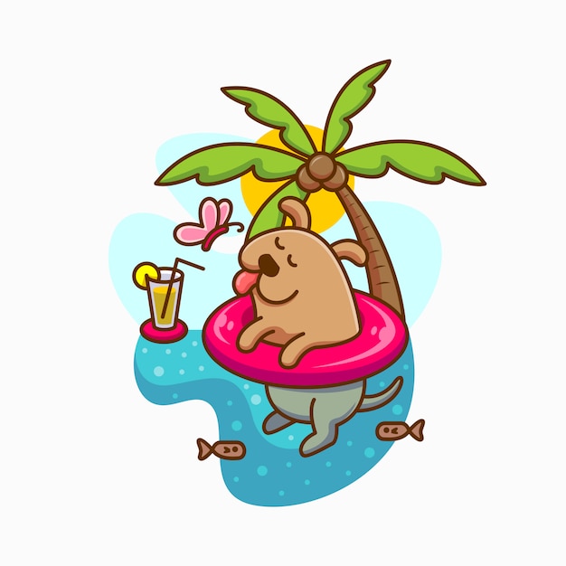 swimming dog cute summer illustration