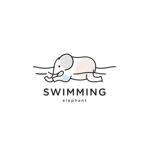 Swimming elephant cute linear logo vector icon illustration design template