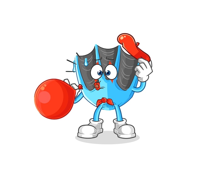 Swimming fin pantomime blowing balloon cartoon mascot vector