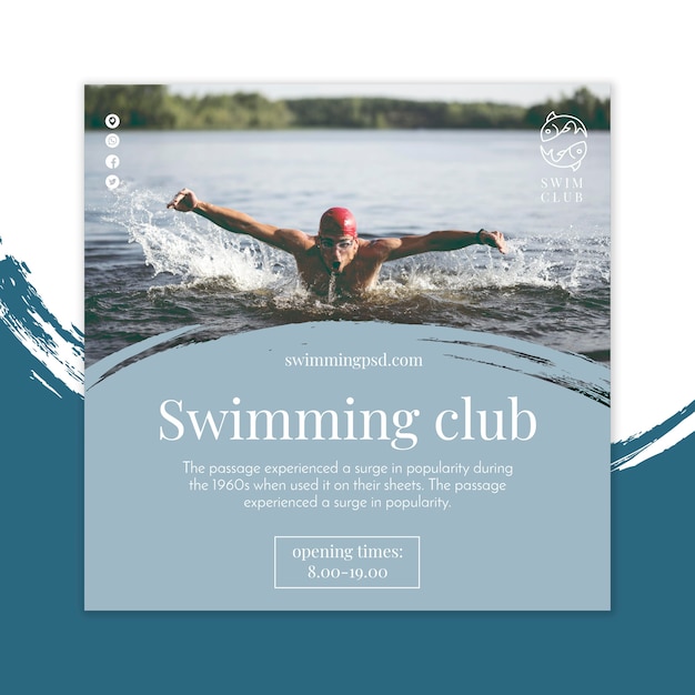 Vettore nuoto flyer square concept